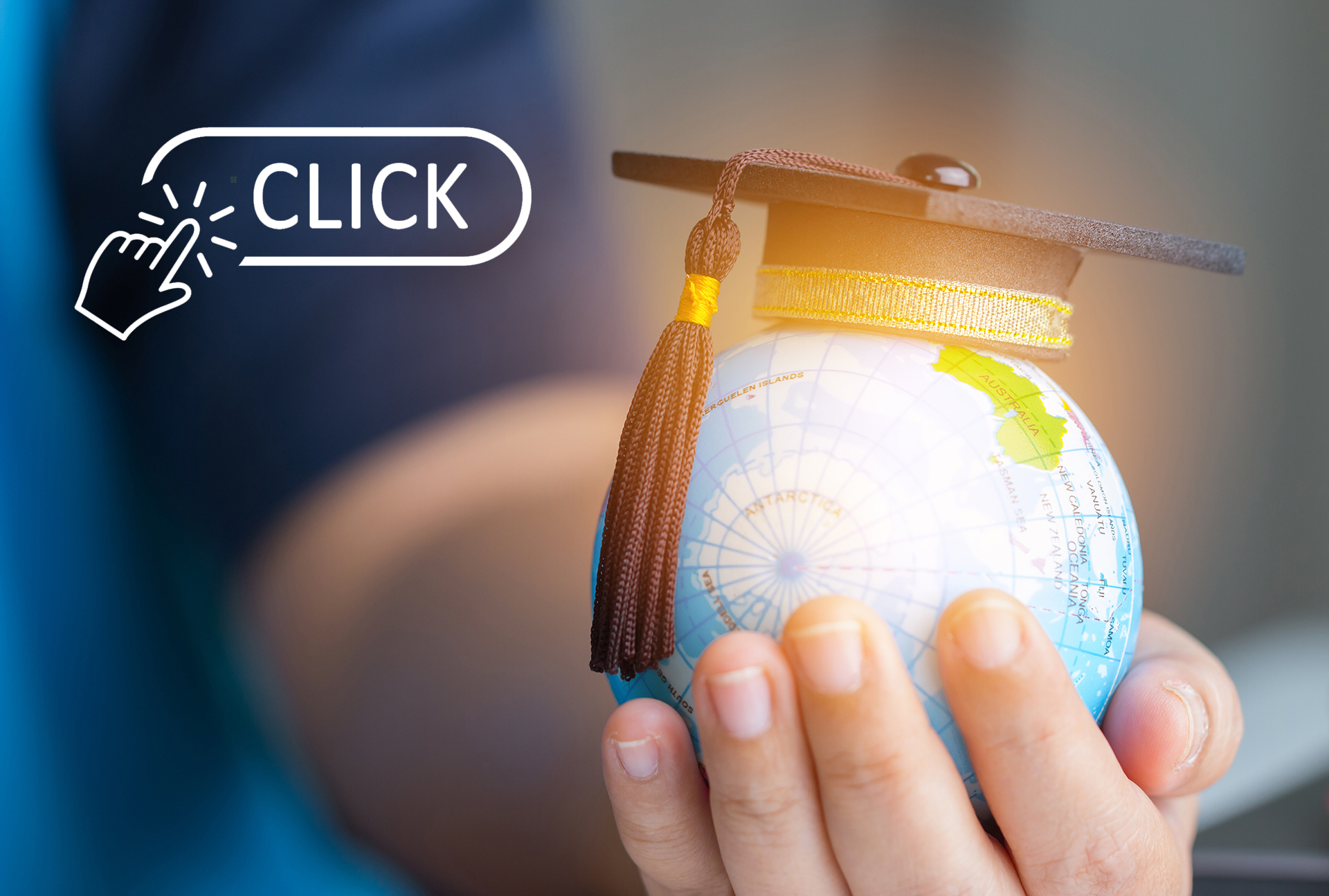 Education in Global world, Graduation cap on Businessman holding Earth globe model map with Radar background in hands. Concept of global business study, abroad educational, Back to School.